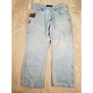 Wrangler Riggs Durashield Denim Light Wash Pants STAINED Tag 36x30 Fits 36x28
